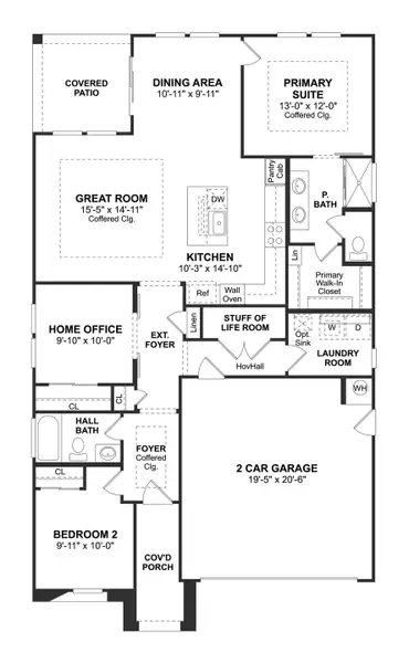 2D floor plan layout for the Clyde III by K. Hovnanian® Homes in K. Hovnanian’s® Four Seasons at Victory at Verrado Cottages, Buckeye, AZ (Image 4). 2D floor plan layout for the Clyde III by K. Hovnanian® Homes in K. Hovnanian’s® Four Seasons at Victory at Verrado Cottages, Buckeye, AZ (Image 4).
