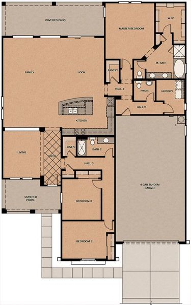 2D floor plan layout for the Timber Cove by Fulton Homes in Sonoma Coast at Escalante, Surprise, AZ (Image 3).