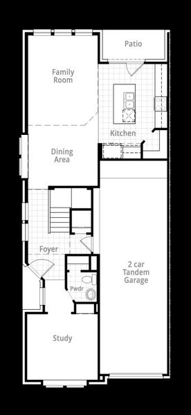 2D floor plan layout for the Abbey by Highland Homes in Bridgeland Central: The Cottages, Cypress, TX (Image 6).