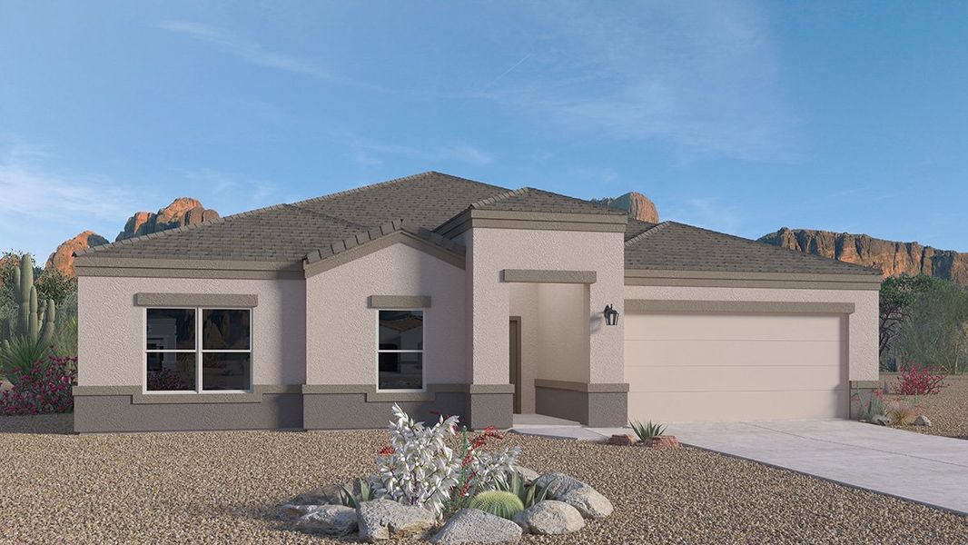 Representative exterior photo of a completed home built from the Citrine by D.R. Horton in Saguaro Bloom, Marana, AZ (Image 1). Representative exterior photo of a completed home built from the Citrine by D.R. Horton in Saguaro Bloom, Marana, AZ (Image 1).