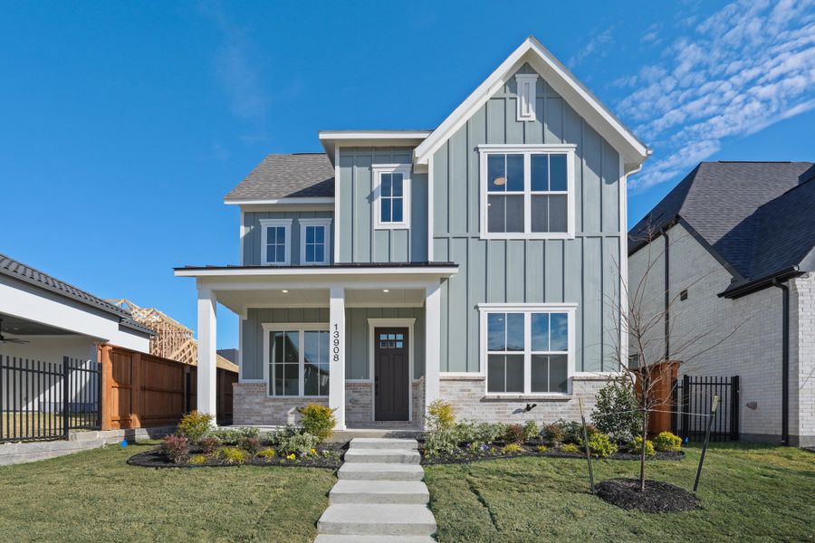 Front exterior of a new home in Fields - 40' Lots, Frisco, TX, highlighting curb appeal (Image 2). Front exterior of a new home in Fields - 40' Lots, Frisco, TX, highlighting curb appeal (Image 2).
