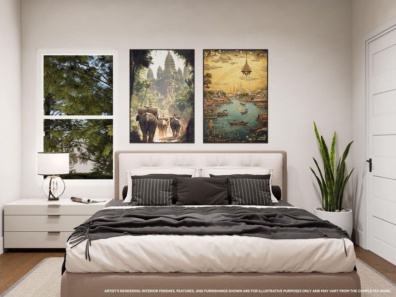 The secondary and tertiary bedrooms offer comfortable, well-designed retreats with generous space, natural light, and flexibility to accommodate family, overnight guests, or personal interests. Thoughtfully planned for privacy and convenience, these rooms provide the perfect balance of comfort and functionality.Image depicts artist's rendering; see New Home Sales Consultant for details.