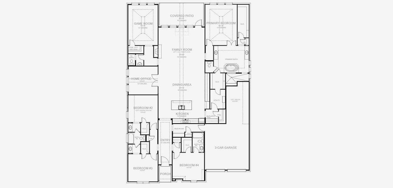 2D floor plan layout for the 3430W by Perry Homes in Sweetgrass 80', Haslet, TX (Image 3).