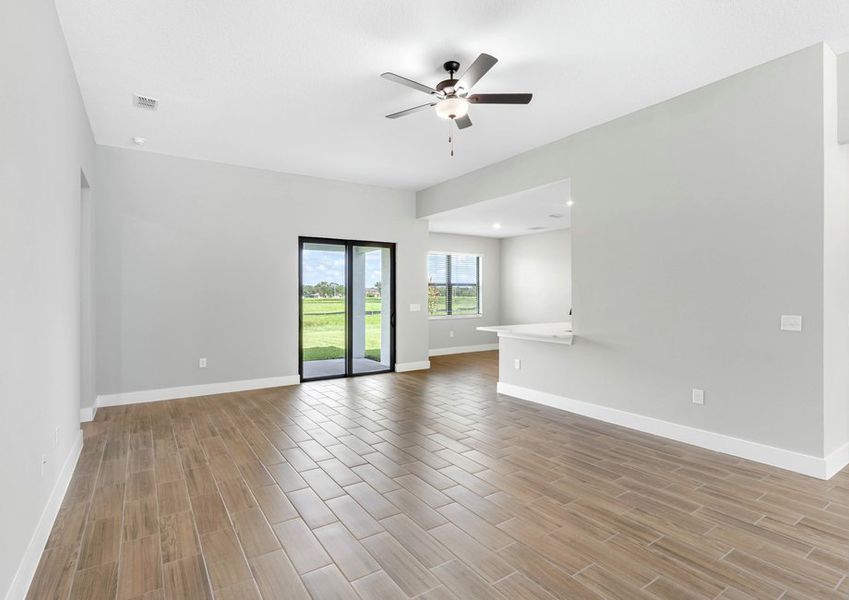 Move freely between the family room and kitchen