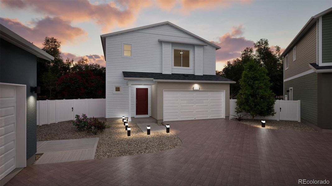 Front exterior of a new home in Green Valley Ranch, Aurora, CO, highlighting curb appeal (Image 1). Front exterior of a new home in Green Valley Ranch, Aurora, CO, highlighting curb appeal (Image 1).