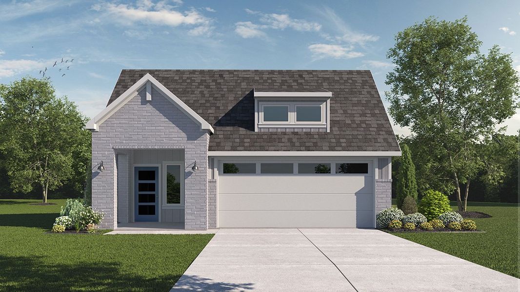 Front exterior of a new home in Midtown Reserve, College Station, TX, highlighting curb appeal (Image 1). Front exterior of a new home in Midtown Reserve, College Station, TX, highlighting curb appeal (Image 1).