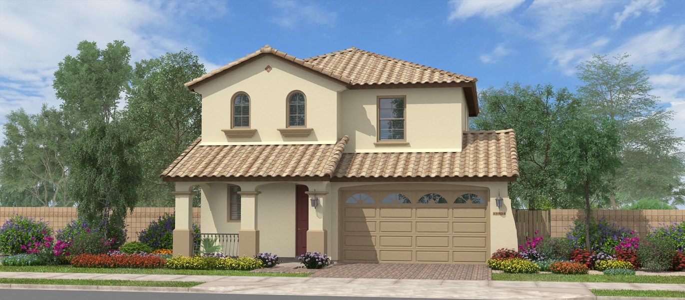 Representative exterior photo of a completed home built from the Monte Volpe by Fulton Homes in Redwood Valley at Escalante, Surprise, AZ (Image 2). Representative exterior photo of a completed home built from the Monte Volpe by Fulton Homes in Redwood Valley at Escalante, Surprise, AZ (Image 2).