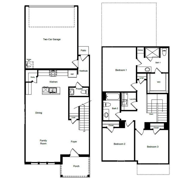 2D floor plan layout for the HAZELNUT by D.R. Horton in Orchard Village, Fort Worth, TX (Image 3).