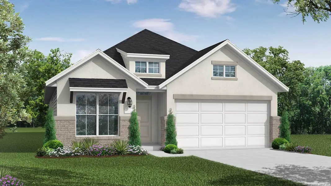Front exterior of a new home in Stillwater Ranch, San Antonio, TX, highlighting curb appeal (Image 1). Front exterior of a new home in Stillwater Ranch, San Antonio, TX, highlighting curb appeal (Image 1).