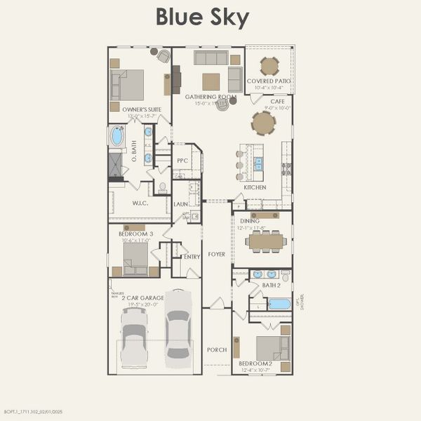 2D floor plan layout for the Blue Sky by Pulte Homes in Parks of Village Creek, Burleson, TX (Image 4).