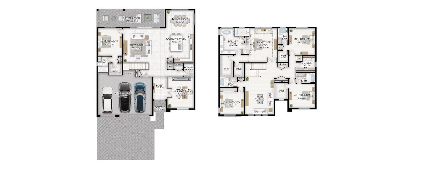 2D floor plan layout for the Meridian by GL Homes in Apex at Avenir, Palm Beach Gardens, FL (Image 3).