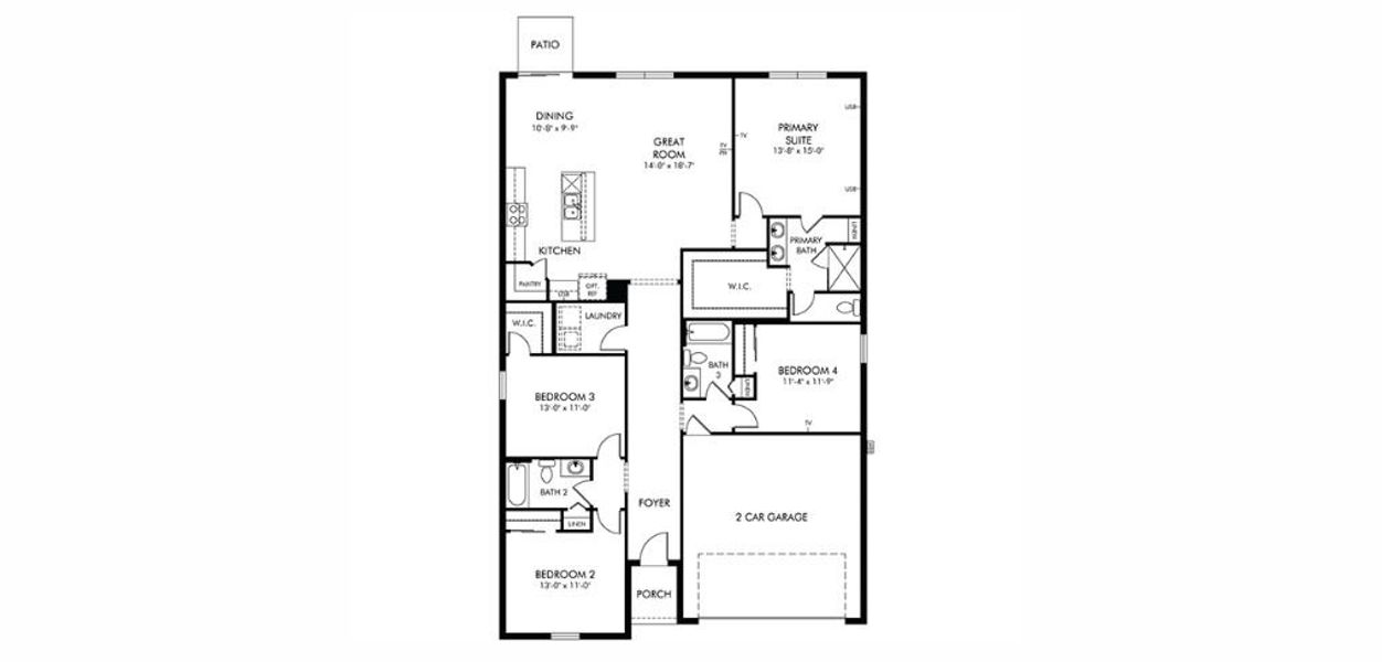 2D floor plan layout of this home in The Reserve at Twin Lakes, St. Cloud, FL (Image 1).