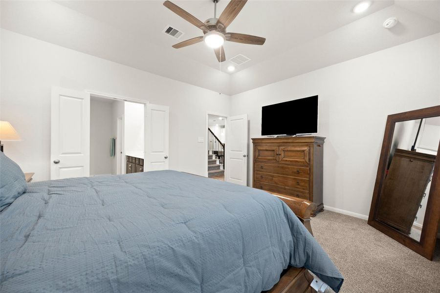 The generous layout offers plenty of space for a full bedroom furniture set. The generous layout offers plenty of space for a full bedroom furniture set.