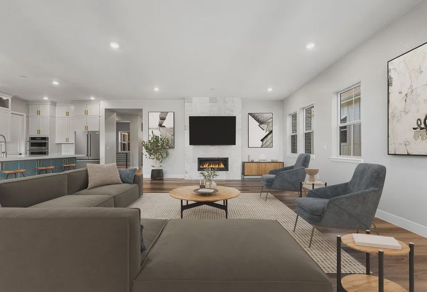Homesite 2 Great Room + Kitchen - Virtually Staged - 7 of 18 Homesite 2 Great Room + Kitchen - Virtually Staged - 7 of 18
