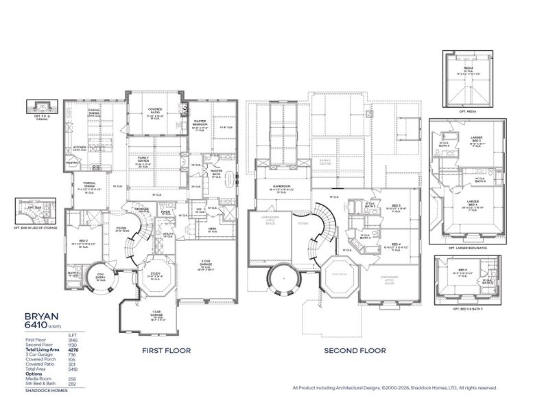 2D floor plan layout for the Bryan - SH 6410 by Shaddock Homes in Park Place - 80' Lots, Prosper, TX (Image 3).