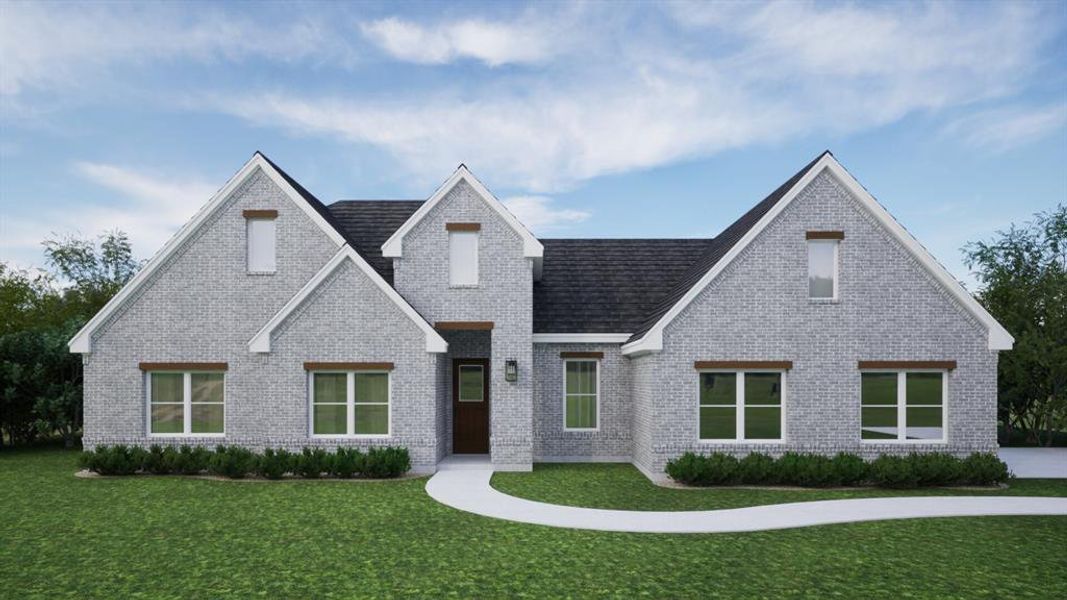 Front exterior of a new home in Whispering Winds, Springtown, TX, highlighting curb appeal (Image 1).