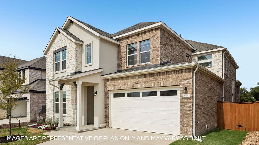 Front exterior of a new home in The Enclave at Bar W Ranch, Leander, TX, highlighting curb appeal (Image 2). Front exterior of a new home in The Enclave at Bar W Ranch, Leander, TX, highlighting curb appeal (Image 2).