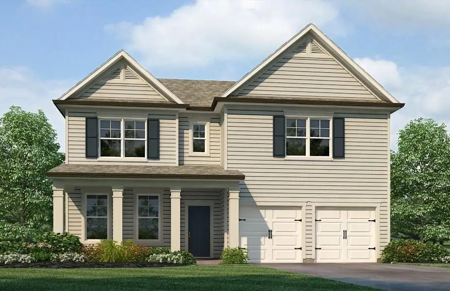 Front exterior of a new home in Hillbrooke Preserve, Conyers, GA, highlighting curb appeal (Image 1). Front exterior of a new home in Hillbrooke Preserve, Conyers, GA, highlighting curb appeal (Image 1).
