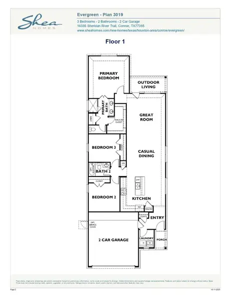 2D floor plan layout of this home in Evergreen 40', Conroe, TX (Image 1).