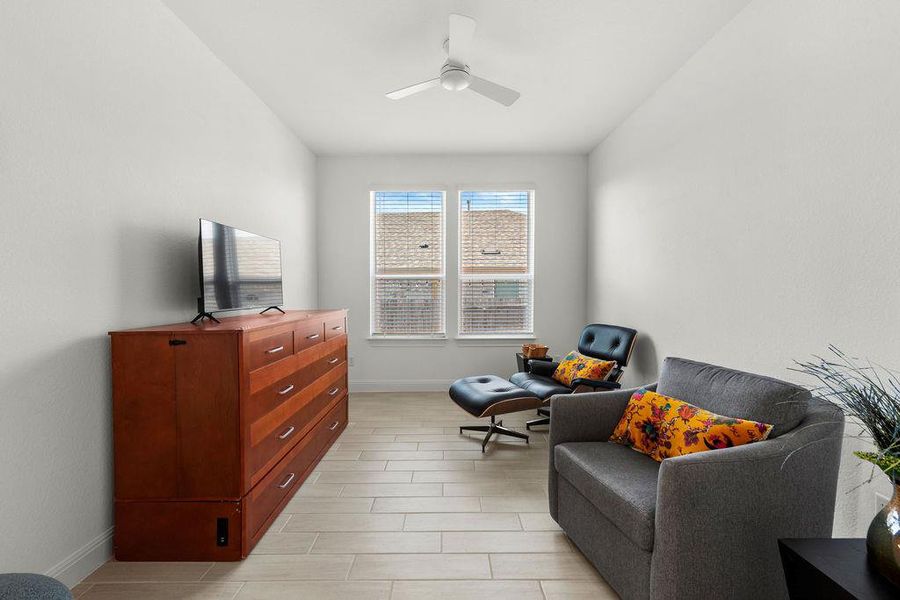 This flex room makes a cozy den or office space.