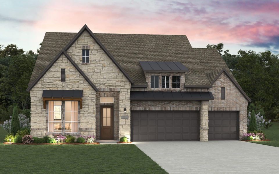 Front exterior of a new home in Trinity Falls, McKinney, TX, highlighting curb appeal (Image 10).