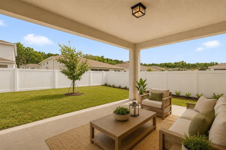 Exterior details and patio area of a home in Seasons at Lakeside Forest, Tavares (Image 3).