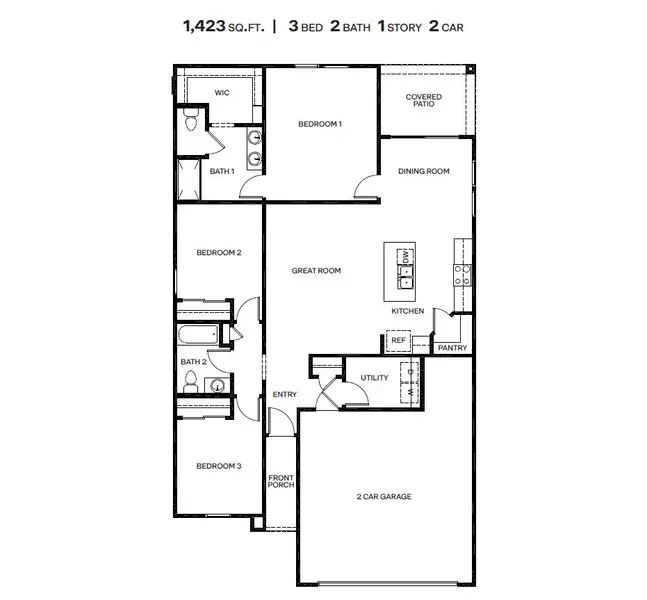 2D floor plan layout for the Baxter by D.R. Horton in Barnett Village, Marana, AZ (Image 3). 2D floor plan layout for the Baxter by D.R. Horton in Barnett Village, Marana, AZ (Image 3).