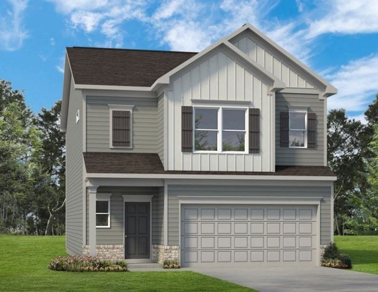 Front exterior of a new home in Ridgewood, Shelbyville, TN, highlighting curb appeal (Image 1).