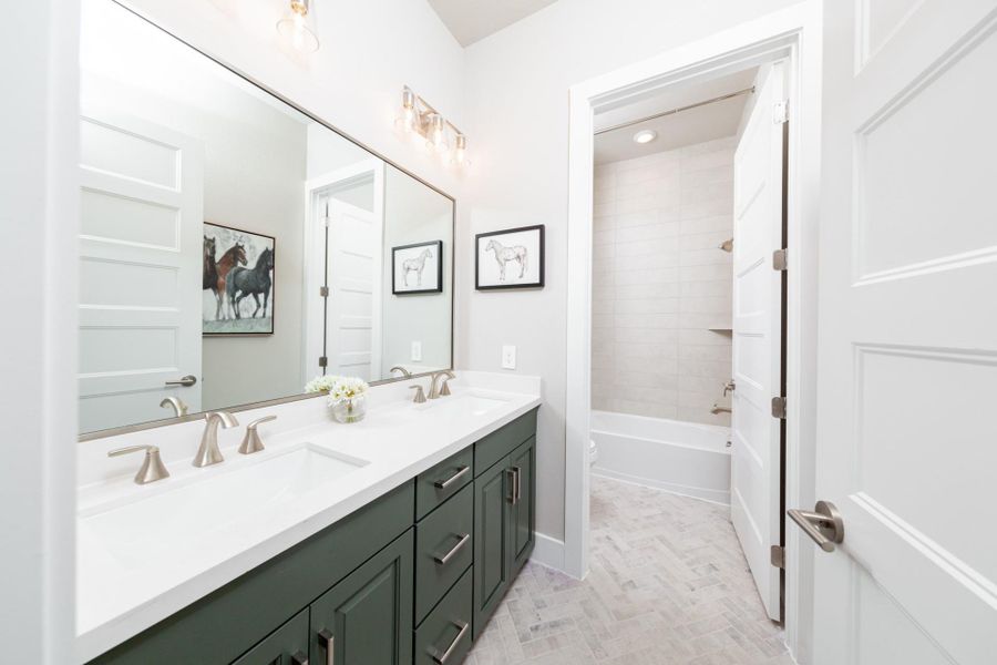 Furnished interior view inside a new home in Ellwood: Prestige Collection, Iowa Colony (Image 9). Furnished interior view inside a new home in Ellwood: Prestige Collection, Iowa Colony (Image 9).