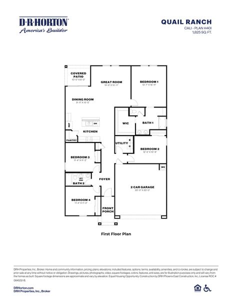 2D floor plan layout for the Cali by D.R. Horton in Quail Ranch, San Tan Valley, AZ (Image 3).