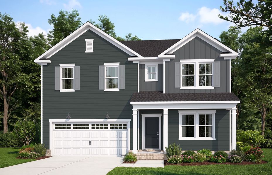 Representative exterior photo of a completed home built from the Hampton by Pulte Homes in Broadmoor, Wake Forest, NC (Image 1). Representative exterior photo of a completed home built from the Hampton by Pulte Homes in Broadmoor, Wake Forest, NC (Image 1).