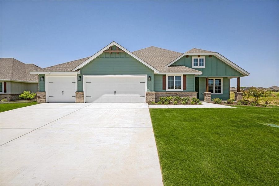 Front exterior of a new home in , Sanger, TX, highlighting curb appeal (Image 1). Front exterior of a new home in , Sanger, TX, highlighting curb appeal (Image 1).