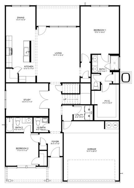 2D floor plan layout for the Angelina by Flintrock Builder in The Preserve At Thousand Oaks Single Family, Killeen, TX (Image 3).