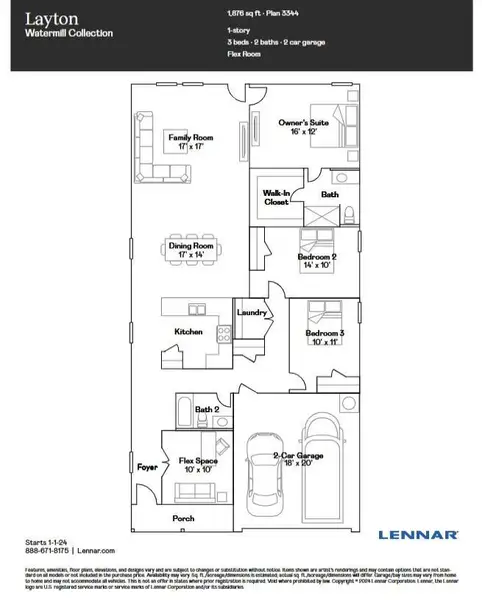 2D floor plan layout of this home in Sunterra: Watermill Collection, Katy, TX (Image 2).