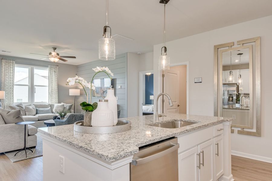 Kitchen Island and Family Room