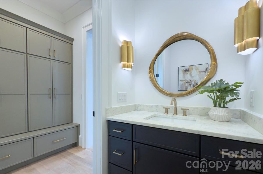 Downstairs powder room with view