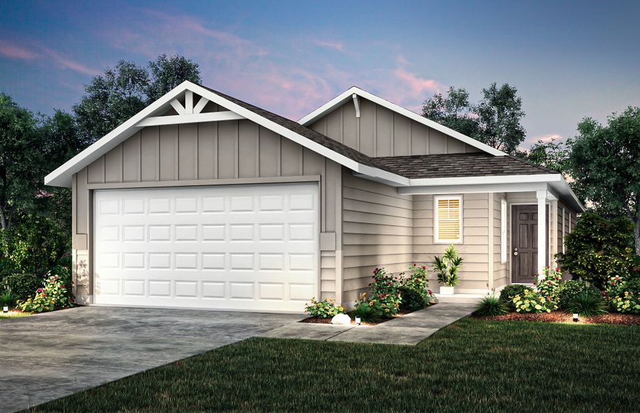 Front exterior of a new home in Dove Song, Marion, TX, highlighting curb appeal (Image 1).