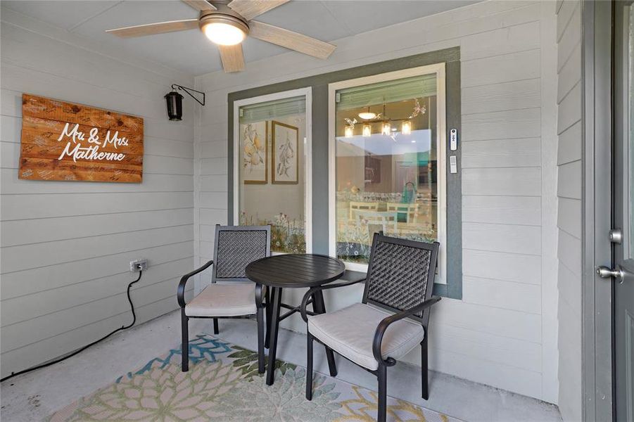 View of patio / terrace featuring a ceiling fan