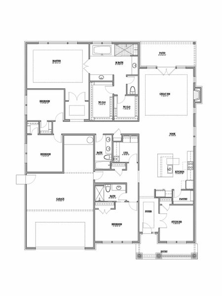 2D floor plan layout for the Dallas by National Homebuilders in Blue Heron Estates, Mont Belvieu, TX (Image 2).