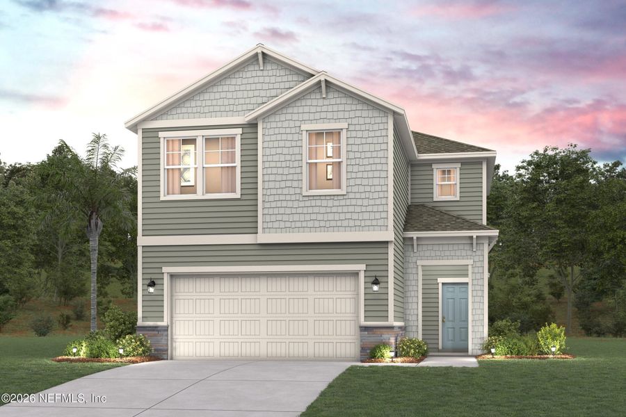 Front exterior of a new home in Seminole Palms, Palm Coast, FL, highlighting curb appeal (Image 6).