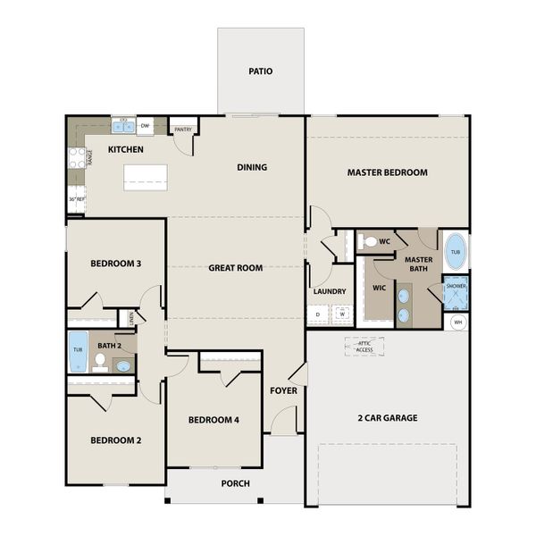 2D floor plan layout for the The Brunsen by RTS Homes in Grand Reserve, Hinesville, GA (Image 5). 2D floor plan layout for the The Brunsen by RTS Homes in Grand Reserve, Hinesville, GA (Image 5).