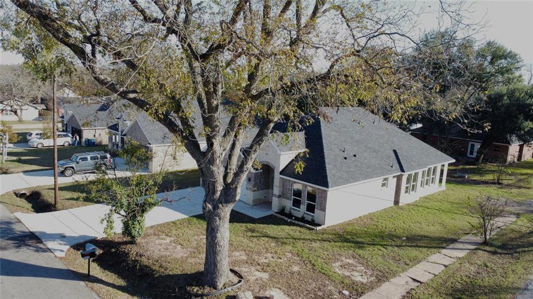 Aerial perspective of suburban area