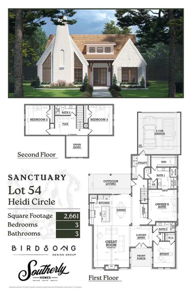 An inviting front elevation showcases classic architectural lines and a prominent covered entryway, nestled among established trees. An inviting front elevation showcases classic architectural lines and a prominent covered entryway, nestled among established trees.