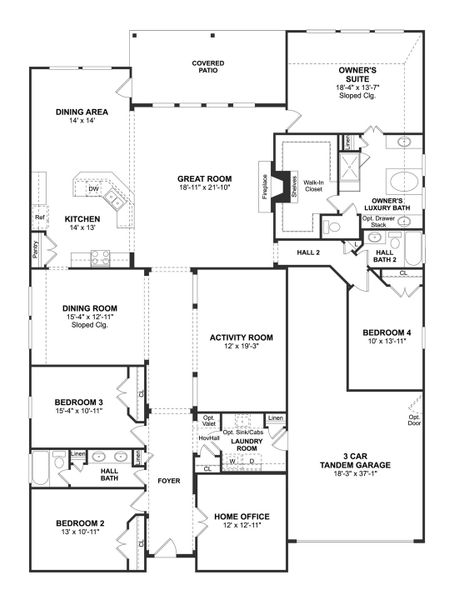 2D floor plan layout for the Elaine by K. Hovnanian® Homes in Tejas Landing, Needville, TX (Image 3). 2D floor plan layout for the Elaine by K. Hovnanian® Homes in Tejas Landing, Needville, TX (Image 3).