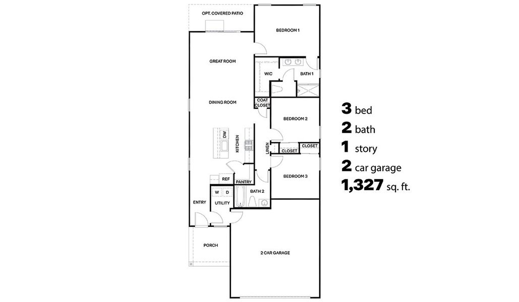 2D floor plan layout for the Amber by D.R. Horton in Redford Estates, Tucson, AZ (Image 3).