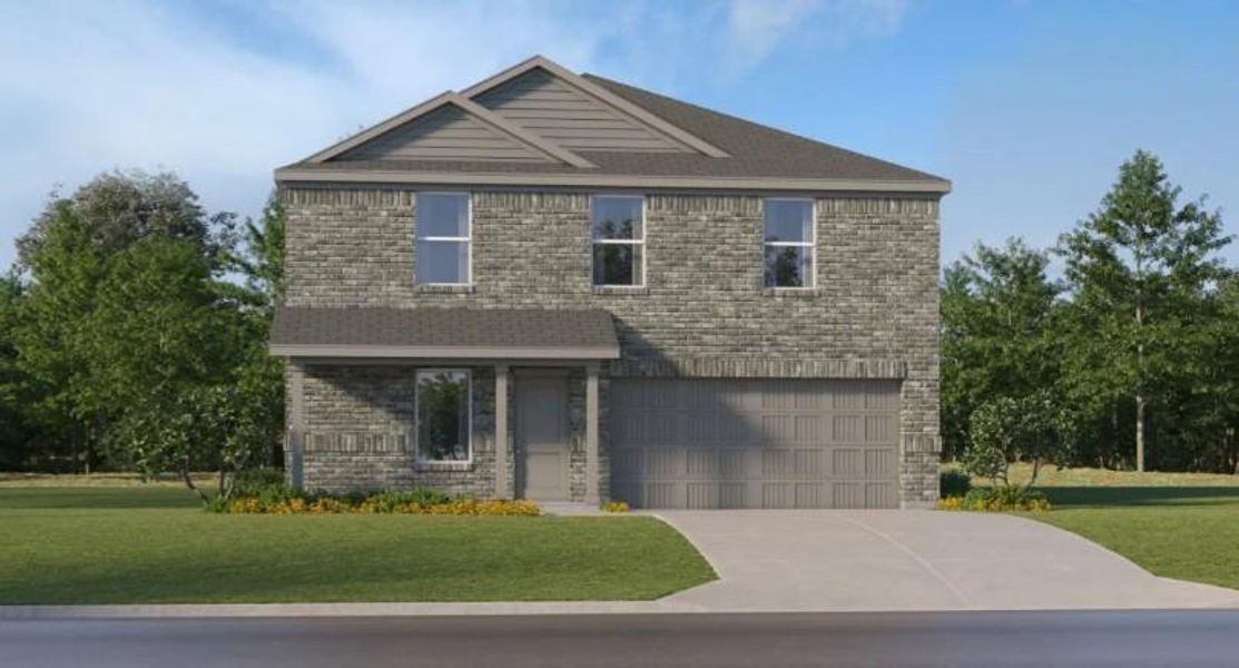 Front exterior of a new home in Synova: Watermill Collection, Crosby, TX, highlighting curb appeal (Image 1). Front exterior of a new home in Synova: Watermill Collection, Crosby, TX, highlighting curb appeal (Image 1).