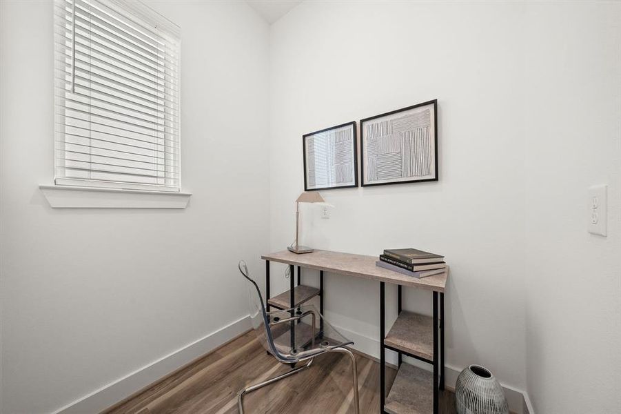 There is a small office nook off of the living area. Great Space To pay your bills and get done work done.