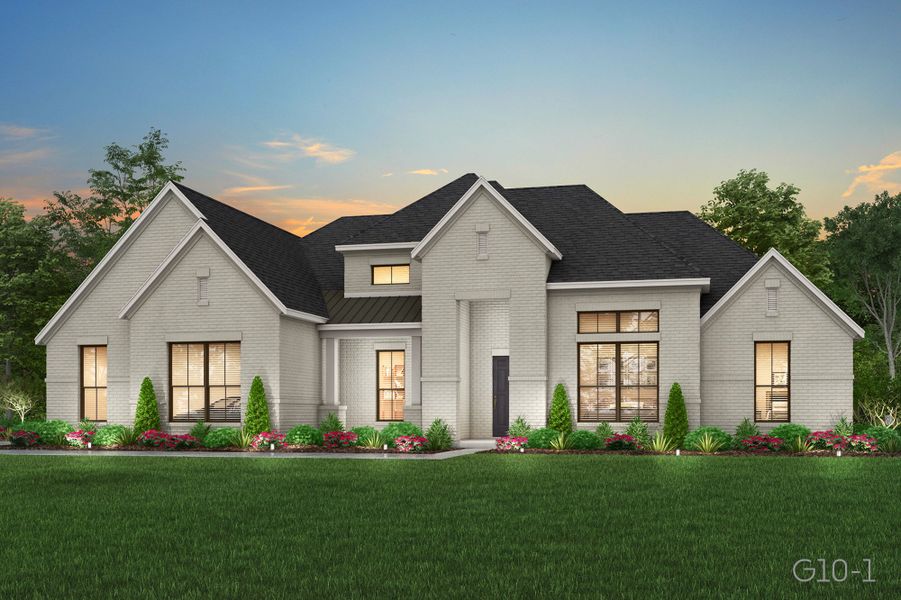 Representative exterior photo of a completed home built from the Barcelona by John Houston Homes in Levante - 1 Acre Lots, Waxahachie, TX (Image 5). Representative exterior photo of a completed home built from the Barcelona by John Houston Homes in Levante - 1 Acre Lots, Waxahachie, TX (Image 5).