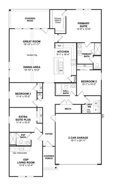 2D floor plan layout for the Passionflower II ESP by K. Hovnanian® Homes in Aspire at Reunion, Newark, TX (Image 3). 2D floor plan layout for the Passionflower II ESP by K. Hovnanian® Homes in Aspire at Reunion, Newark, TX (Image 3).