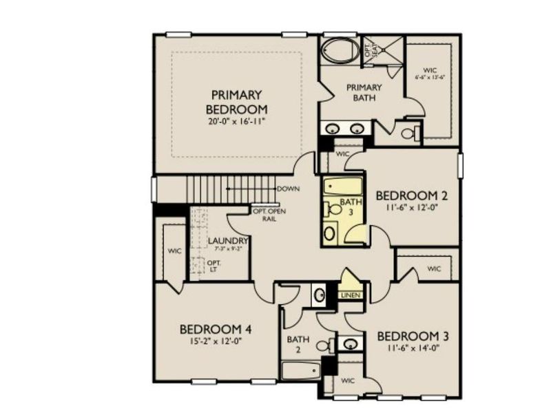 2D floor plan layout of this home in Arbors at Richland Creek, Buford, GA (Image 4).